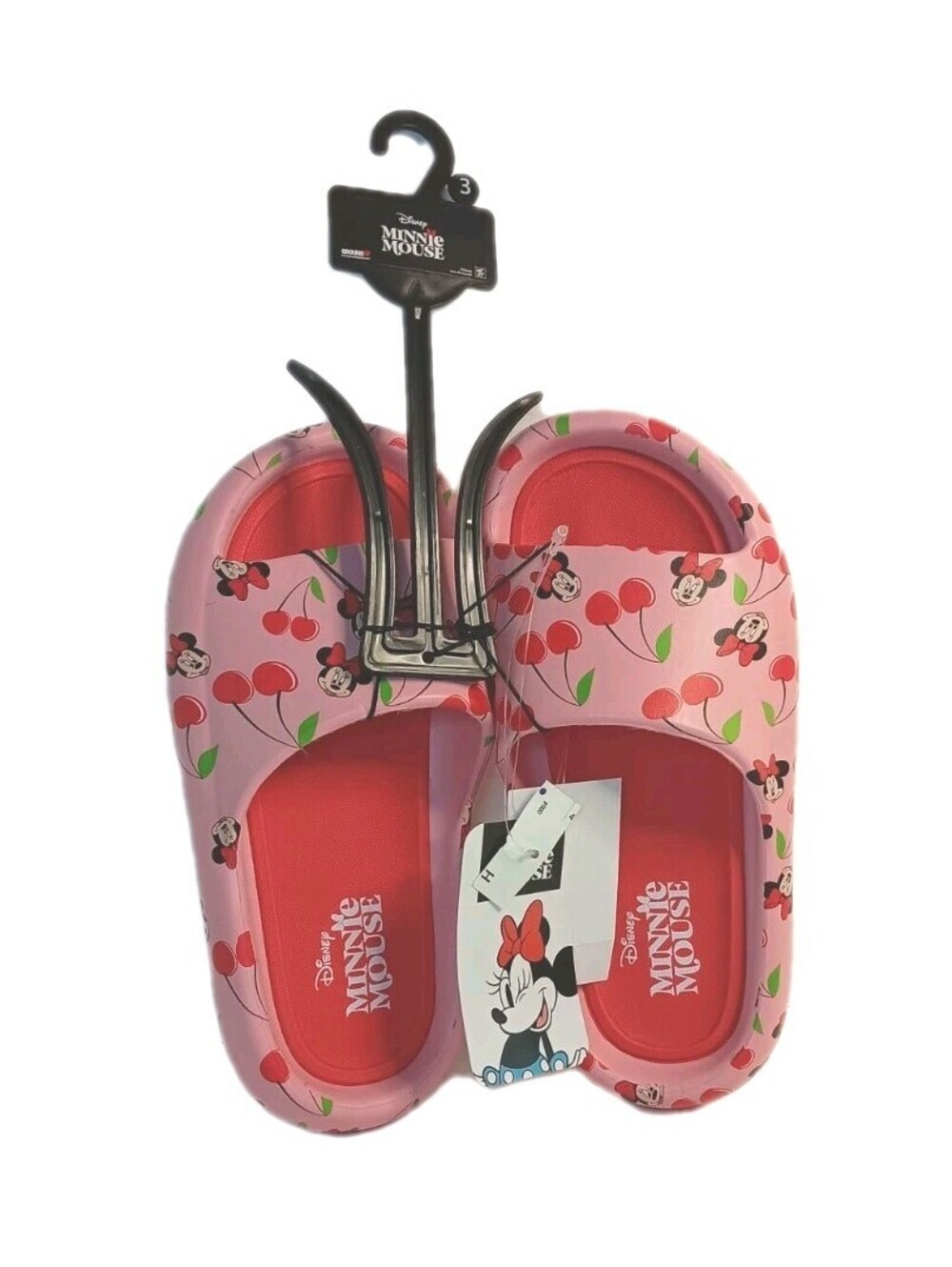 NEW Ground Up - Disney Minnie Mouse Slide Sandals Kids Size 3 Cherries Minnie